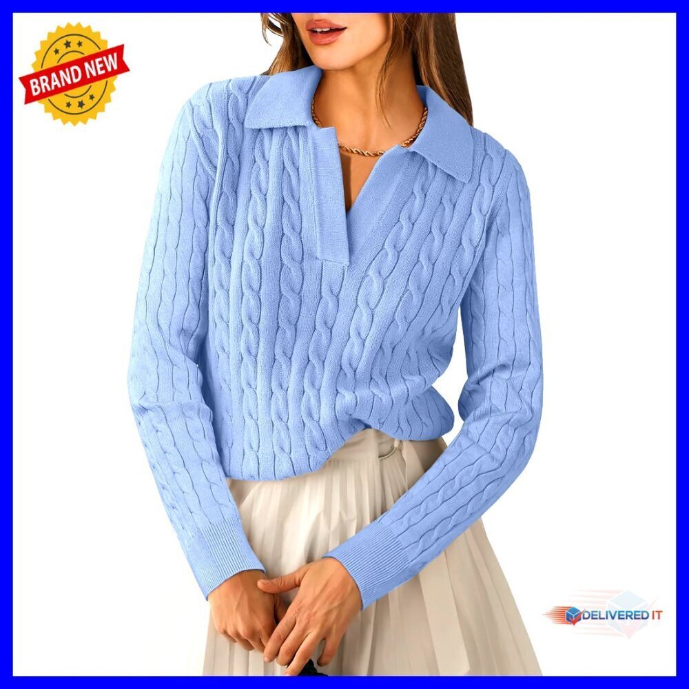 V-Neck Cable Knit Pullover Sweater, Long Sleeve Casual Top for Work